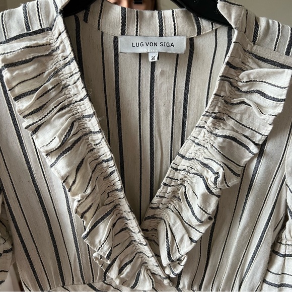 Lug Von Siga Dora Ruffled Striped Gauze Midi Dress size 36 C0 - Picture 7 of 7